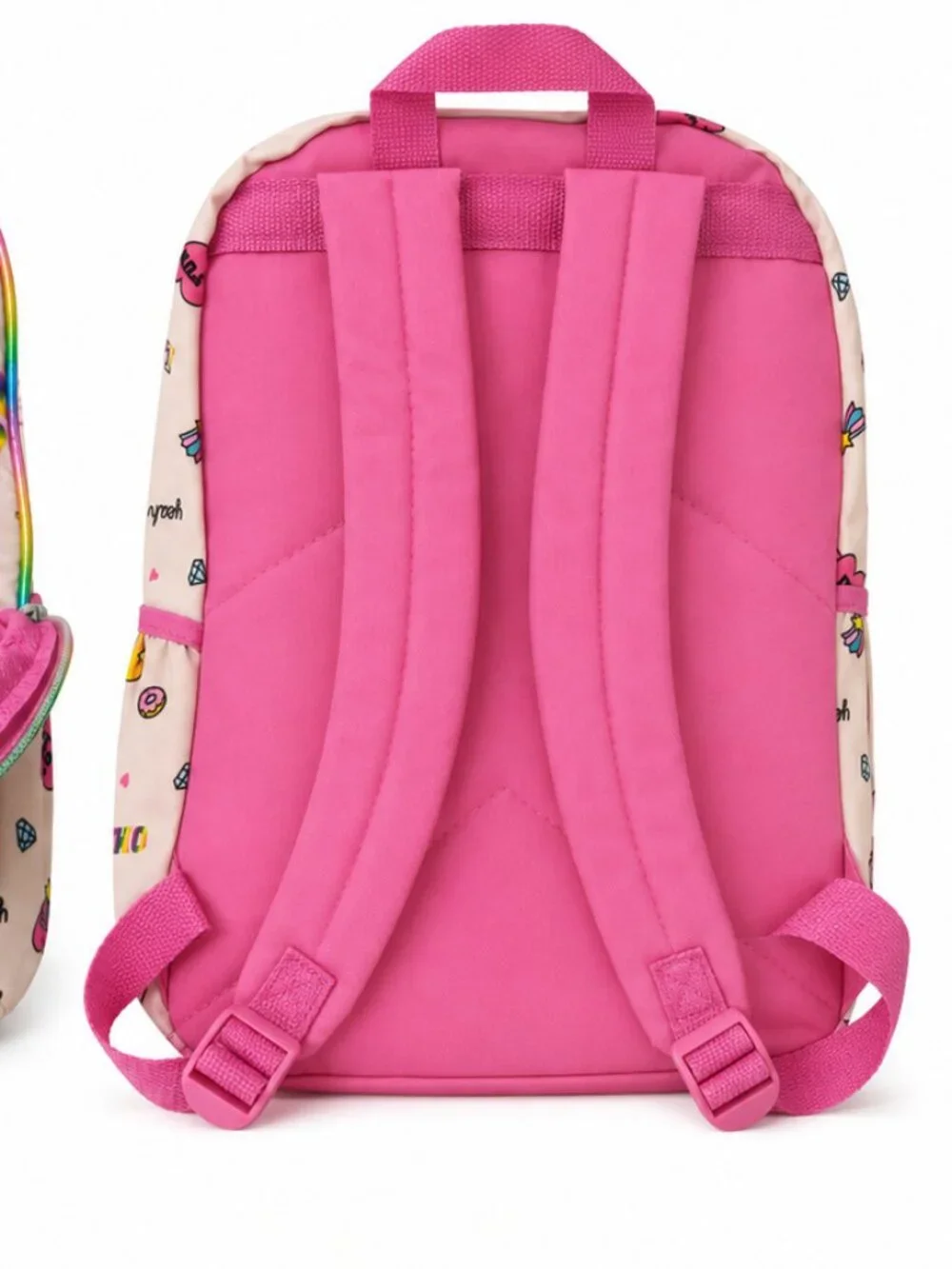 Girls Pink Rainbow Glitter Backpack Pom Pom Have Fun Dream Big School Bag